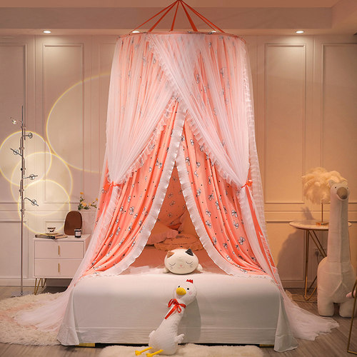 韩版公主风儿童圆顶蚊帐家用遮光吊顶式可调节天地杆伸缩支架加粗