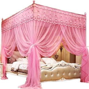 蚊帐家用方便拆洗防尘顶落地宫廷支架加密加厚1.8米床三开门纹账