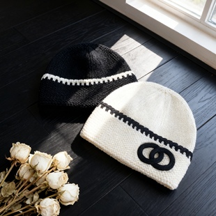 Mist 冷帽保暖羊绒毛线帽子 Beads秋冬新黑白拼色针织帽男女情侣款