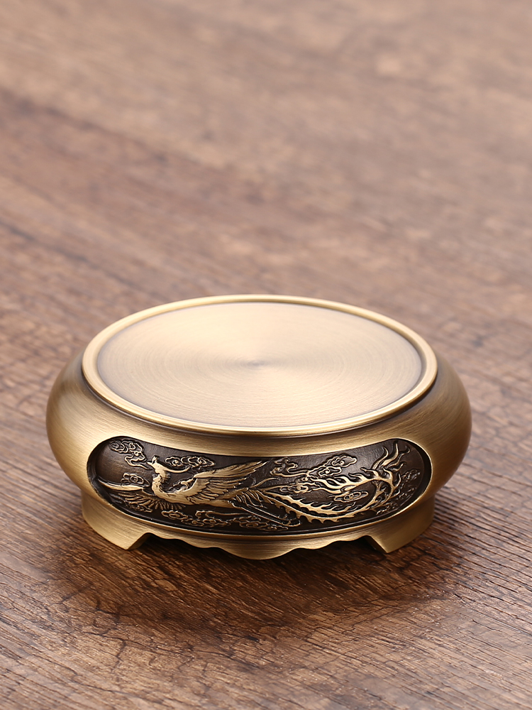 莲花圆形底座家用室内香炉檀香炉摆件彷古非纯铜铜底托铜托架