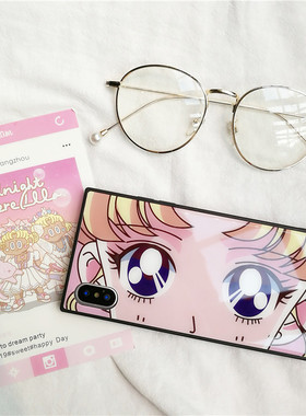 原创卡通美少女适用苹果15promax手机壳14Plusi方形iphone13pro12玻璃保护套11XSAMAX