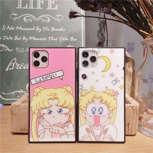 网红适用于苹果15promax手机壳14plus可爱卡通iPhone13pro美少女12mini方形玻璃11XRS