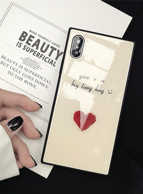 适用于苹果15prmax手机壳14plus方形玻璃iphone12mini新13promax潮流xs爱心英文xr保护套