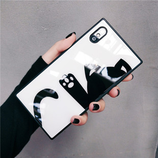 ins新款 适用于苹果16promax方形手机壳iphone14plus爬墙猫xrs网红13promax玻璃12手机套78p