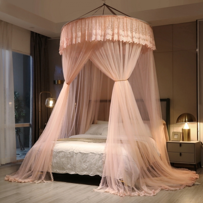 网红吊顶圆顶蚊帐圆形落地韩式公主纱帐纱幔宫廷床幔免安装包邮