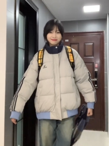 森马集团小个子羽绒棉服外套女冬季新款条纹棉衣加厚高级感超好看