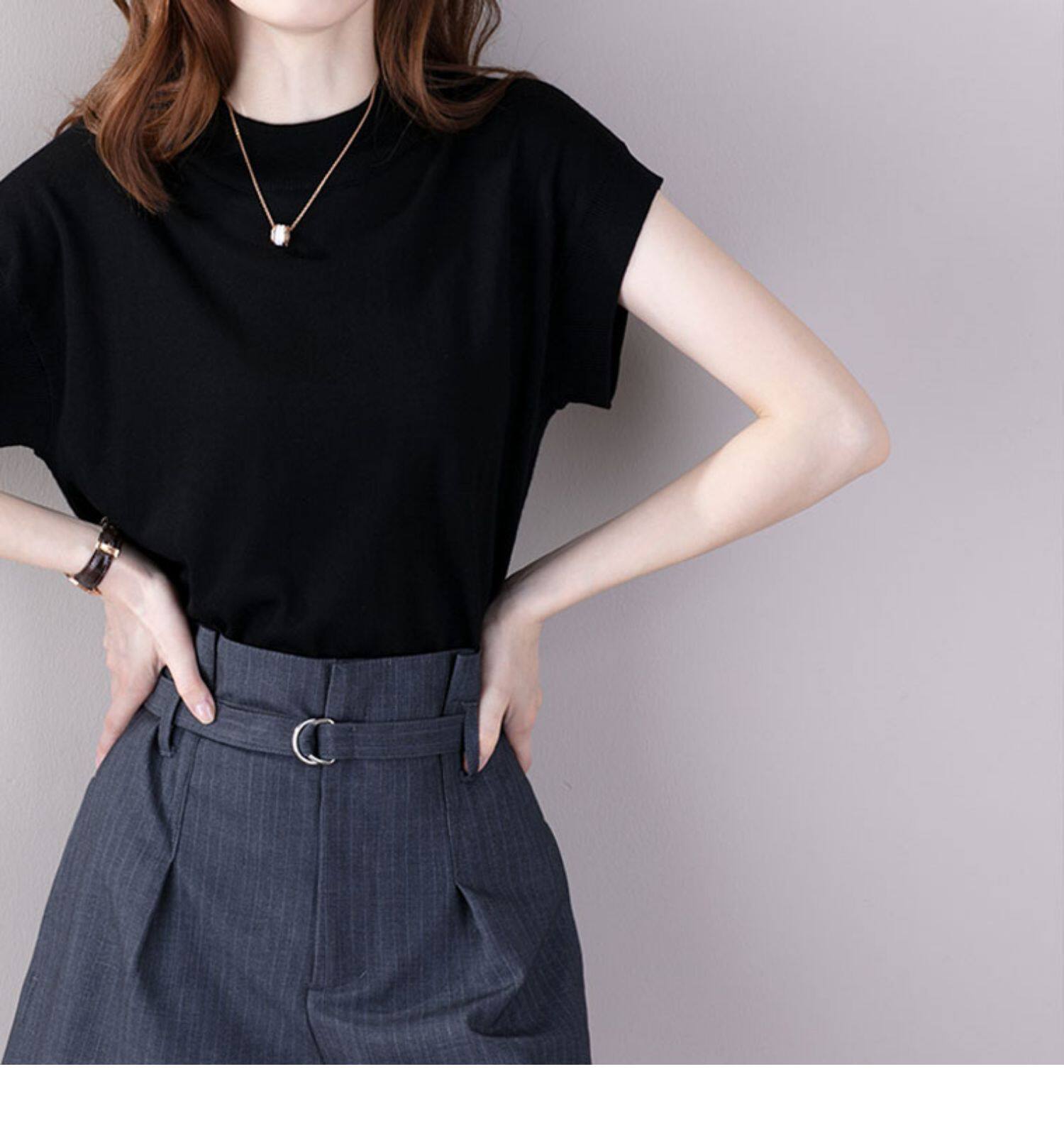 FOREIGN TRADE EXPORTS JAPANESE FIRST-LINE BRAND DISCOUNTS WOMENS CLOTHING CLEARANCE LEAKAGE KOREAN COMMUTER ROUND NECK PULLOVER SHORT SLEEVE T-SHIRT