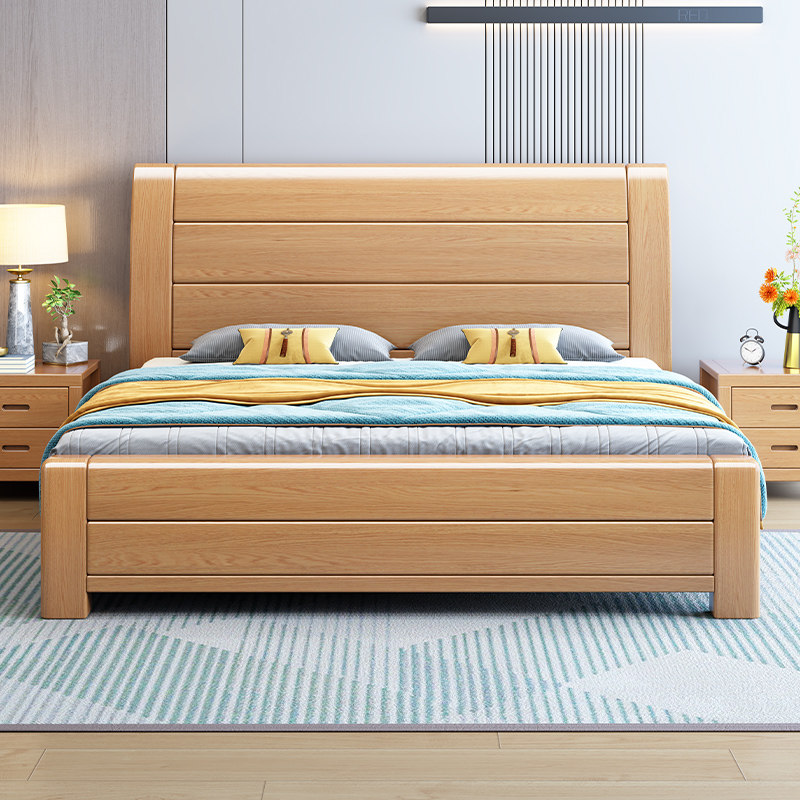榉木全实木床加厚1.8单双人床工厂直销1.5北欧现代简约原木儿童床