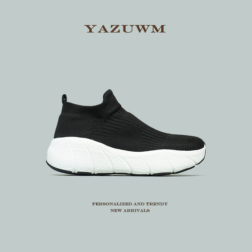 【超舒服厚底】超软踩屎感飞织弹力网面透气一脚蹬休闲袜子鞋男女