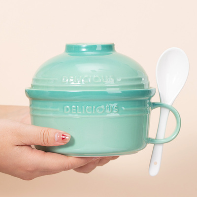 陶瓷泡面 面碗带盖子学生宿舍食堂打饭碗个人专用上班族微波炉家