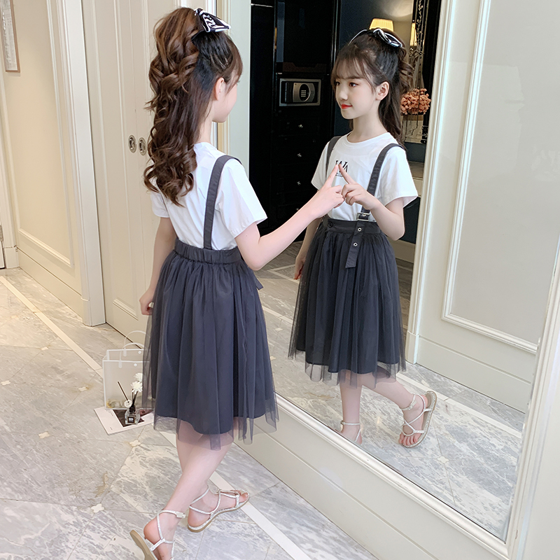 女童背带裙两件套夏装裙子2022新款大童洋气女孩小学生夏季连衣裙