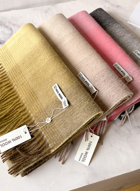 高品质英国100%渐变羊毛围巾男女情侣款冬季百搭时尚格纹保暖围脖