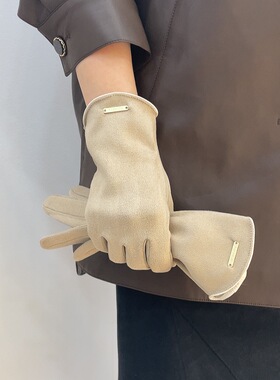 升级版新款裘皮绒薄绒内里保暖手套女冬季时尚简约款露二指可触屏