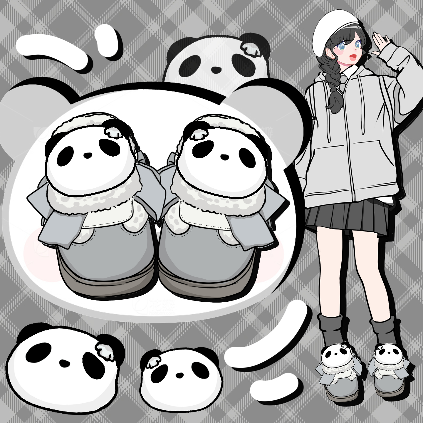 冬季新款可爱熊猫棉鞋