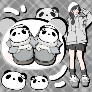 韩系女生鞋 保暖加绒平底鞋 子显脚小 女冬季 艾米与麦麦可爱熊猫棉鞋