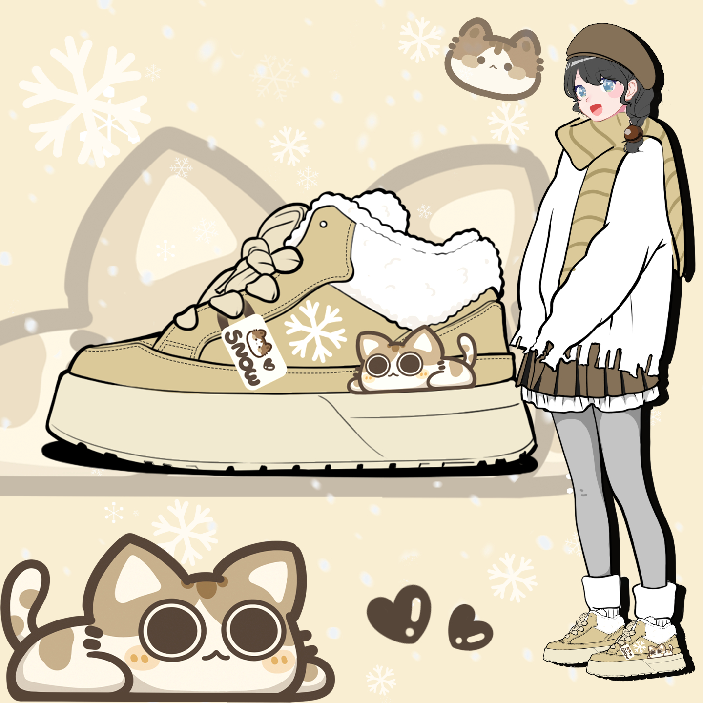 可爱女孩加绒厚底板鞋