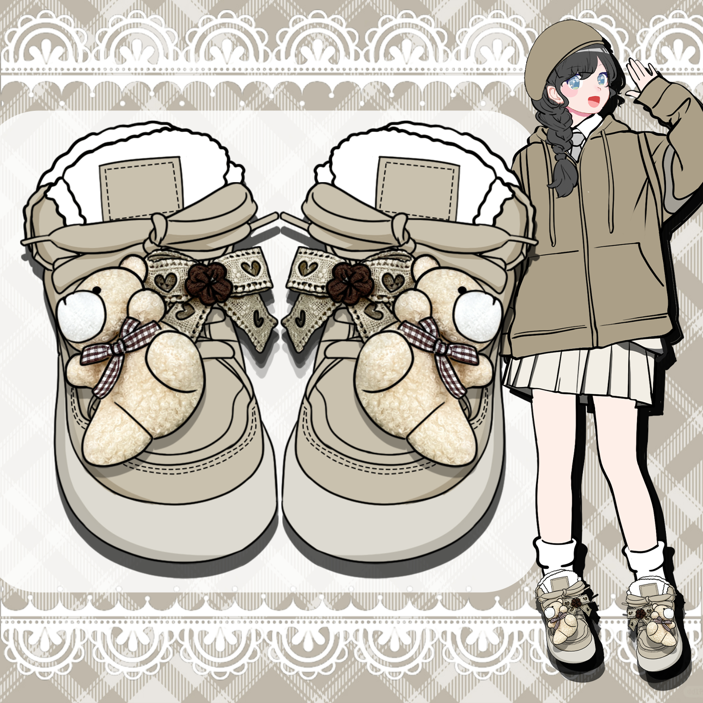 学生卡通玩偶高帮棉鞋