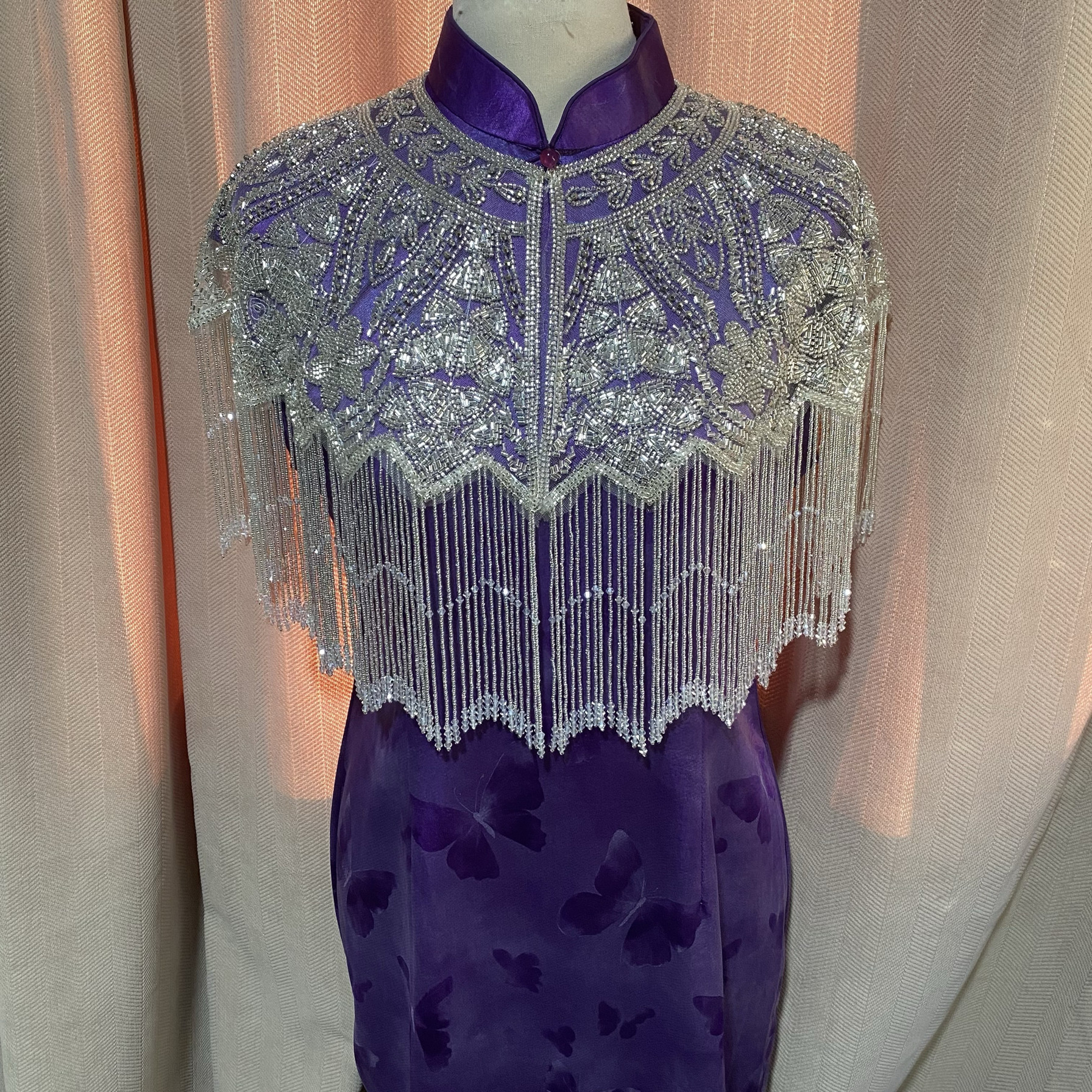 白银色旗袍薄款百搭礼服流苏结婚婚礼订婚礼服高端礼服披肩外披