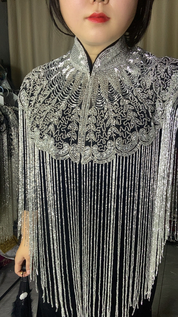 明星同款颜色黑底银珠长流苏披肩重工奢华钉珠披肩走秀旗袍云肩,服饰配件/皮带/帽子/围巾,围巾/丝巾/披肩,淘宝优惠券,粉丝福利购,淘宝优惠卷