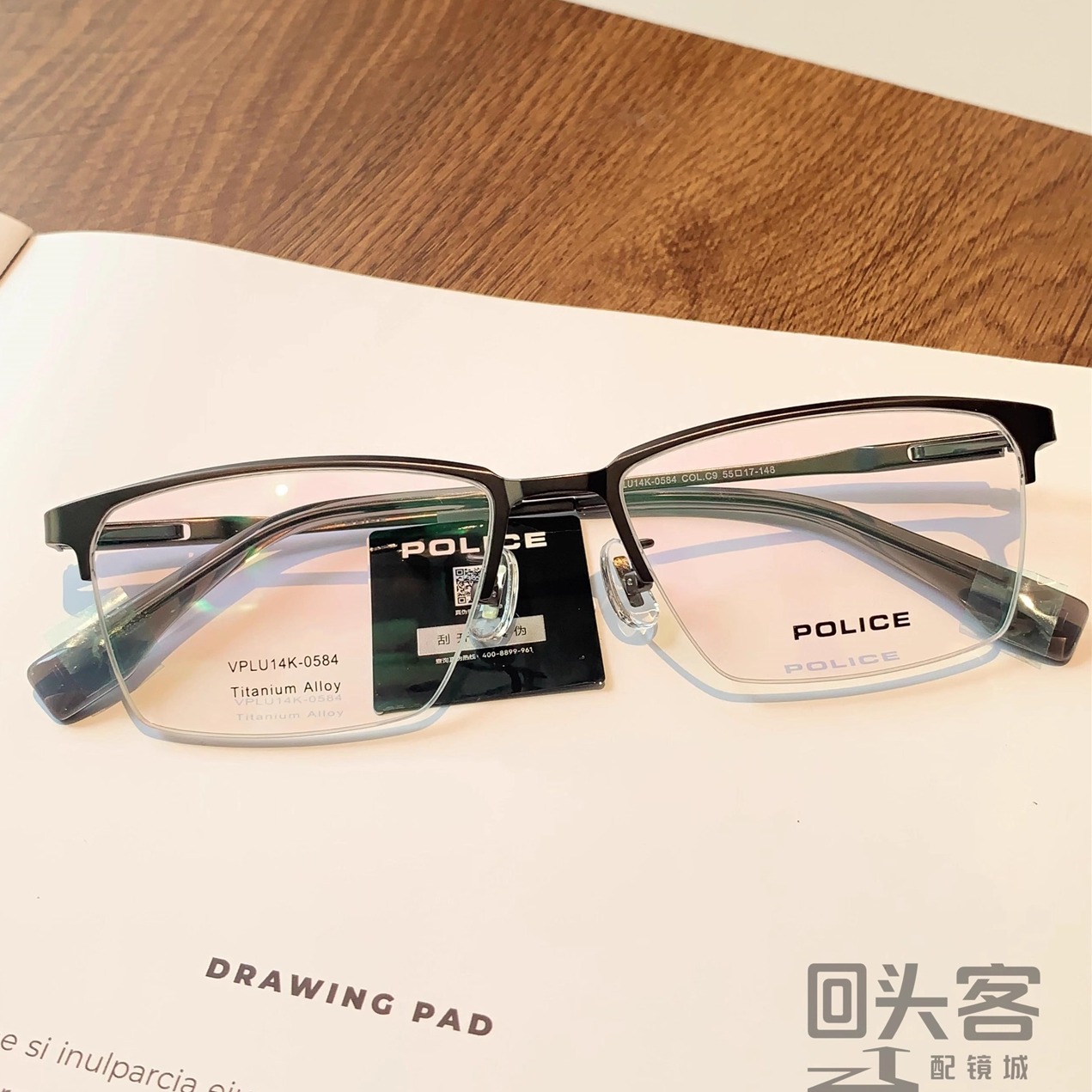 POLICE魄力思警察眼镜框眉毛半框镜架光学男女近视复古钛VPLU14K