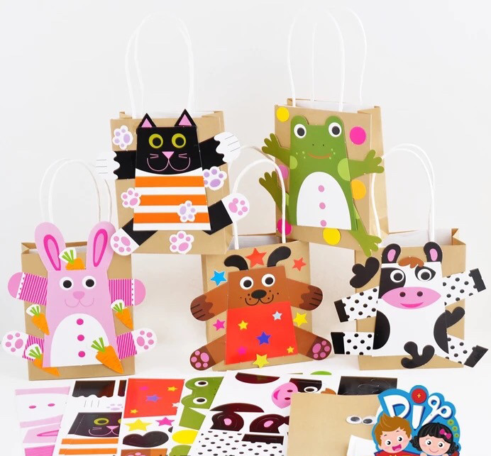 幼儿园早教亲子园diy创意美劳课程*儿童半成品卡通动物纸袋材料包