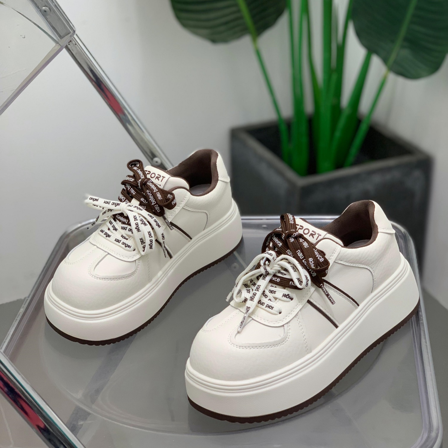 真皮小白鞋女厚底增高显瘦