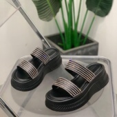 水钻厚底一字拖鞋 增高显瘦百搭休闲女鞋 女2026年夏季 外穿松糕凉鞋