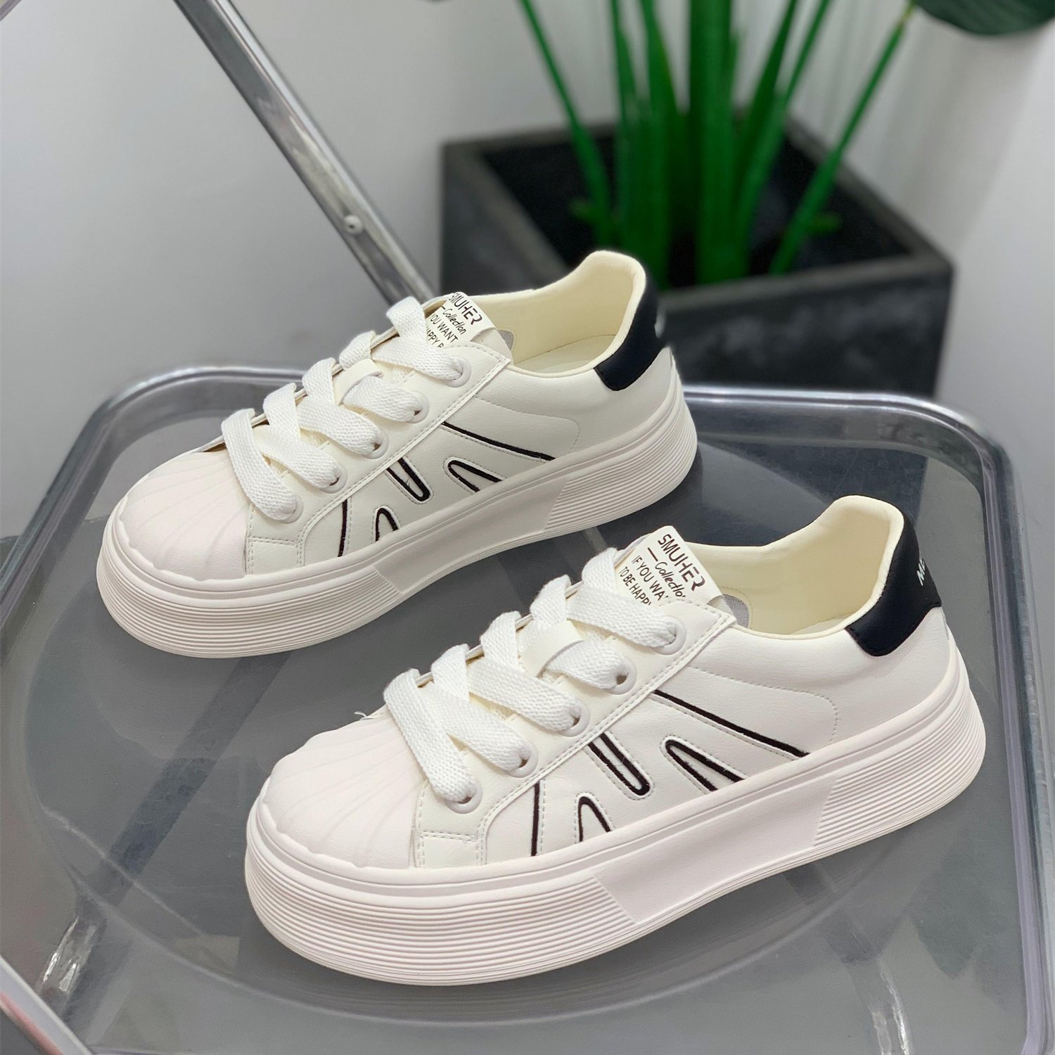 真皮设计感圆头厚底小白鞋女2025秋季新款轻便舒适简约休闲板鞋,女鞋,时尚休闲鞋,淘宝优惠券,粉丝福利购,淘宝优惠卷