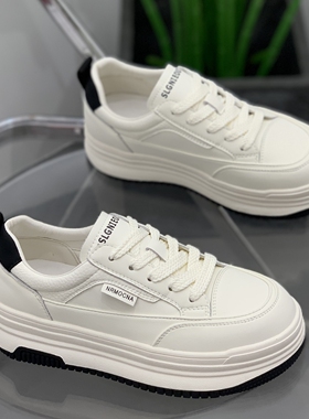 真皮小白鞋女2026春季显瘦拼色百搭休闲女鞋轻便舒适厚底加绒板鞋