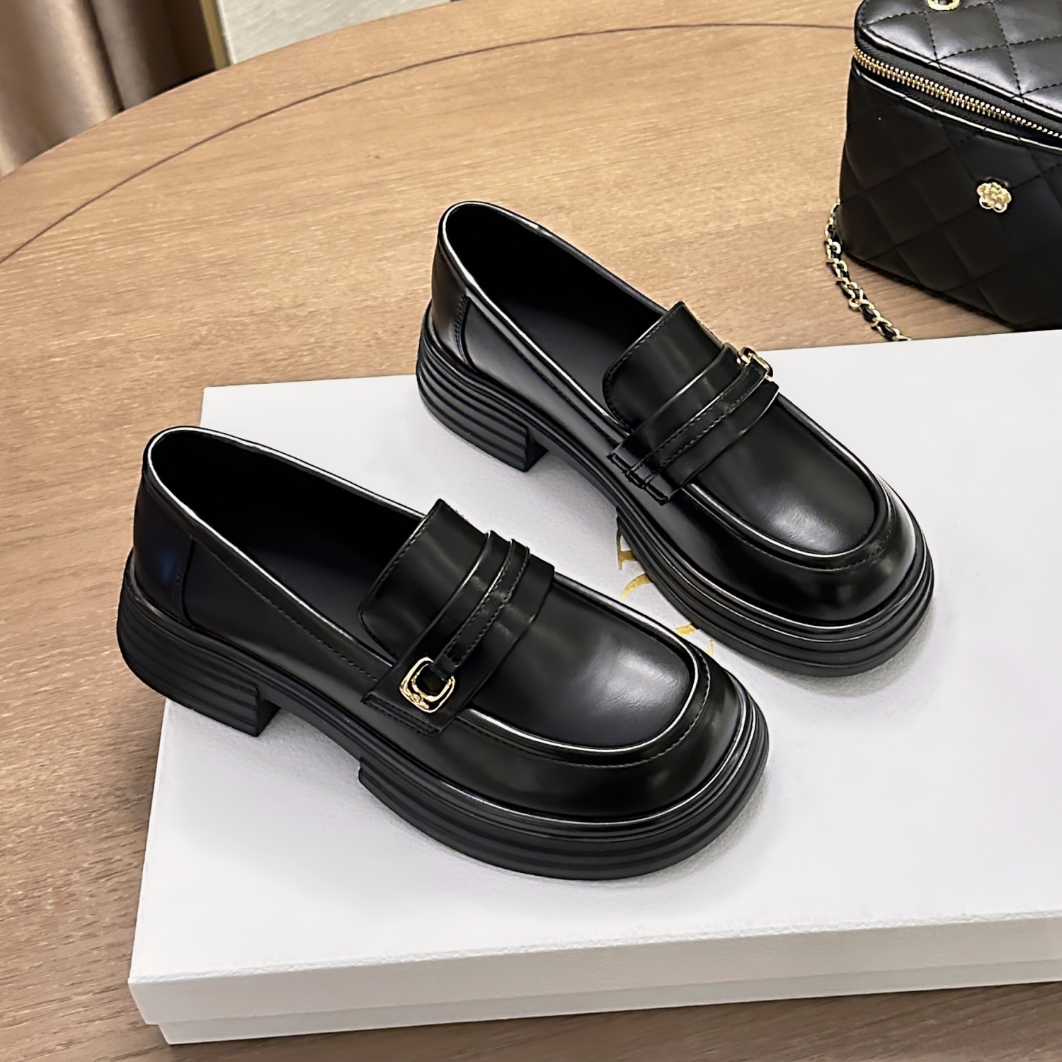 厚底乐福鞋女粗跟休闲百搭