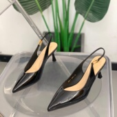 法式 百搭漆皮一字带后空高跟鞋 气质尖头细跟包头凉鞋 女2026年夏季