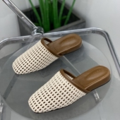 百搭懒人无后跟凉鞋 平底包头半拖女2025年夏季 镂空编织外穿新款 女