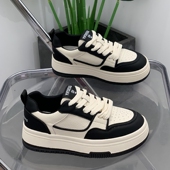 真皮板鞋 子潮 鞋 女2025年秋冬显瘦厚底百搭小白鞋 女加绒黑白熊猫款