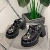 厚底包头半拖鞋 女2026年夏季 漆皮粗跟凉鞋 韩版 小个子增高外穿单鞋