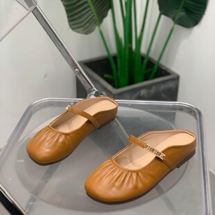 浅口玛丽珍鞋女2026年夏季包头半拖鞋百搭网红款英伦风软底小皮鞋