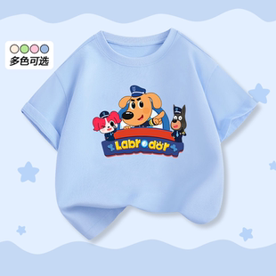 安全警长儿童短袖T恤夏季宝宝新款纯棉半袖上衣男女童装卡通衣服