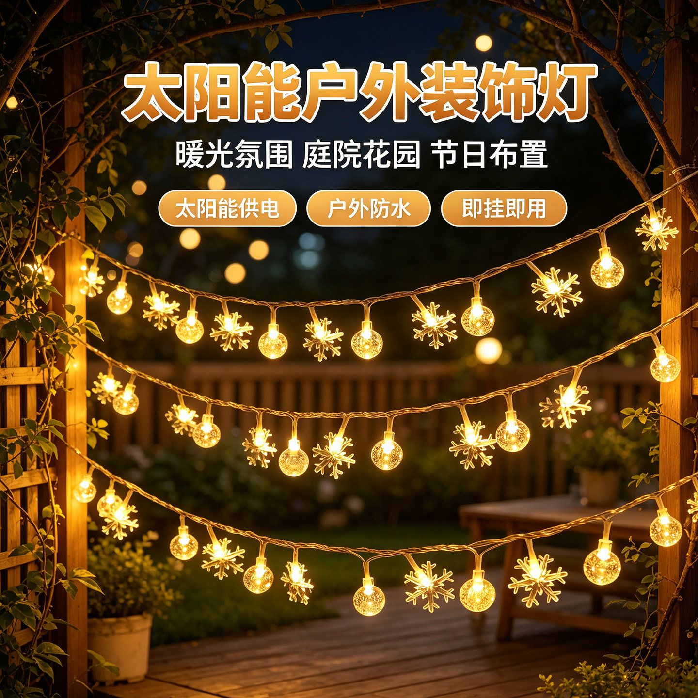 瑞通星彩太阳能灯串户外庭院彩灯