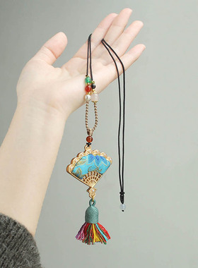 宋锦扇子项链女轻奢高级感串珠新中式国风旗袍配饰毛衣链挂件秋冬