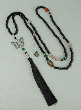 新中式国风旗袍璎珞女高级感串珠珍珠毛衣链流苏项链蝴蝶汉服配饰