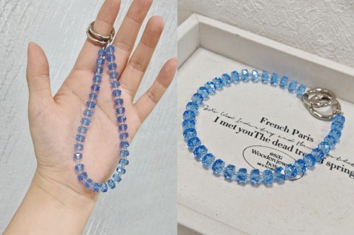 高品质简约清透浅蓝车轮珠手机链