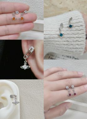 施家华子西太后满钻别针晃动耳骨钉闪钻钛钢螺旋个性耳钉