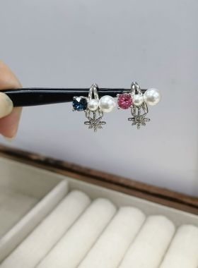 施家华子时尚简约法式复古轻奢微镶百搭珍珠六芒星耳骨夹