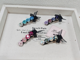 施家华子韩式精致水钻黑色网纱蝴蝶结鸭嘴夹轻奢高级感边夹刘海夹