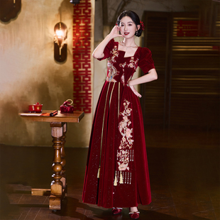 酒红色大码胖mm显瘦敬酒服2026春季新娘订婚结婚中式礼服裙高级感
