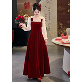 高端大气酒红色订婚宴礼服裙 胖mm新娘敬酒服2025秋冬新款 长袖 大码