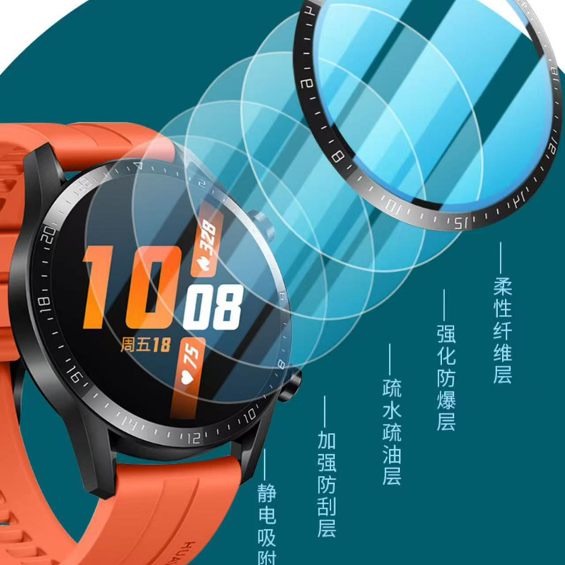 适用苹果WATCH42mm智能手表S10贴膜华为FIT全覆盖热弯GT4屏保软GT5PRO钻石膜46mm全屏S11
