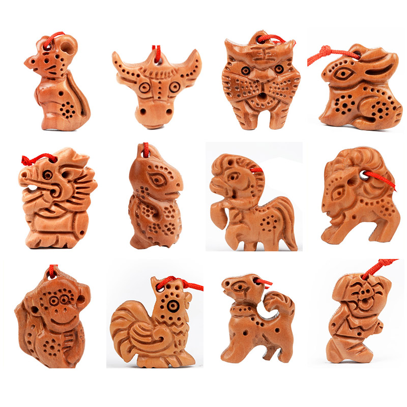 異客居桃木十二生肖吊墜項鏈鼠牛虎兔龍蛇馬羊猴雞狗木雕飾品