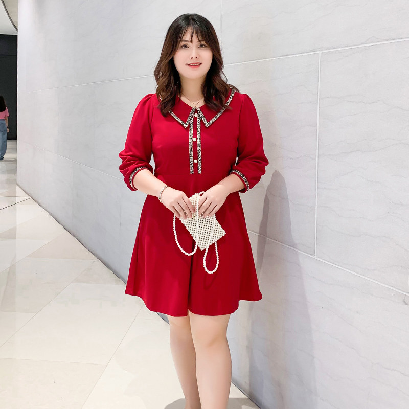 2020秋季新款连衣裙爆款加大码女装红色胖mm减龄显瘦高端减龄秋装