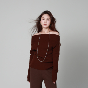 一字领羊毛针织衫 Jar 女秋冬韩系设计感显瘦毛衣 Treasure Golden