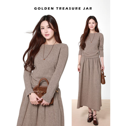 Golden Treasure Jar 羊毛针织上衣+半身裙两件套女时尚气质套装